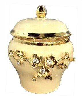 ШКАТУЛКА, ЧАША С КРЫШКОЙ HAND FLOWERS CREAM GOLD, 10,5см х h=13см, Bruno Costenaro, Италия, Артикул: T830